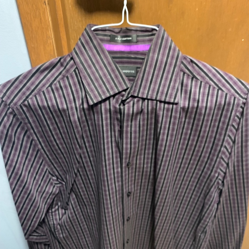 Men's Stonehouse Long Sleeve Dress Shirt Size Small (Black/Purple Stripe)
